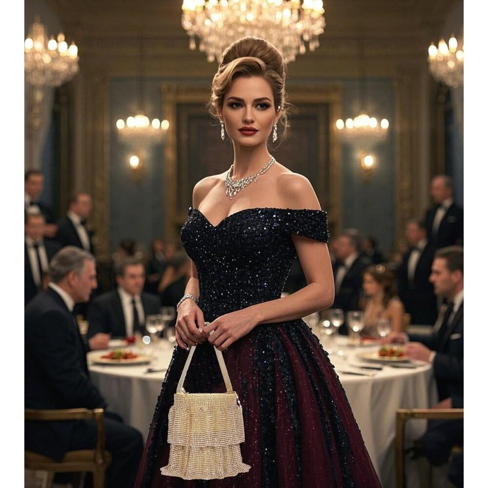 ⚡‎ Women's Rhinestone Sparkling Elegant Evening Crystal Gold Clutch Bag